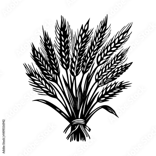 A vintage illustration showing bundle of harvest wheat