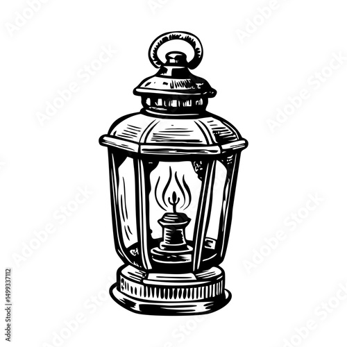 A vintage style illustration of rustic lantern