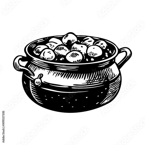 A vintage illustration showing hot food pot