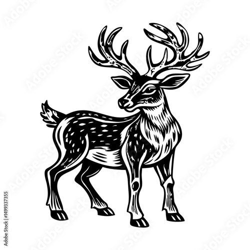 A vintage illustration showing festive reindeer 