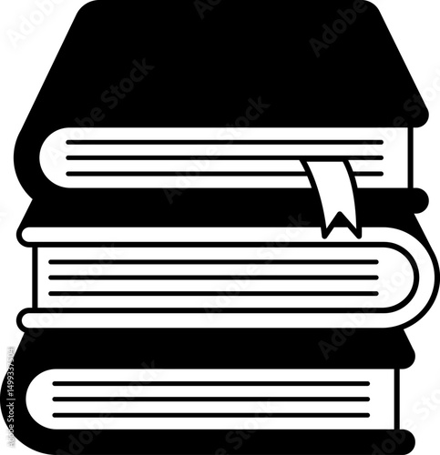 black and white icon of three books stacked on top of each other