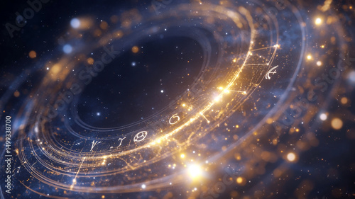Celestial harmony and intricate astrolabe design in a starry night cosmos scene