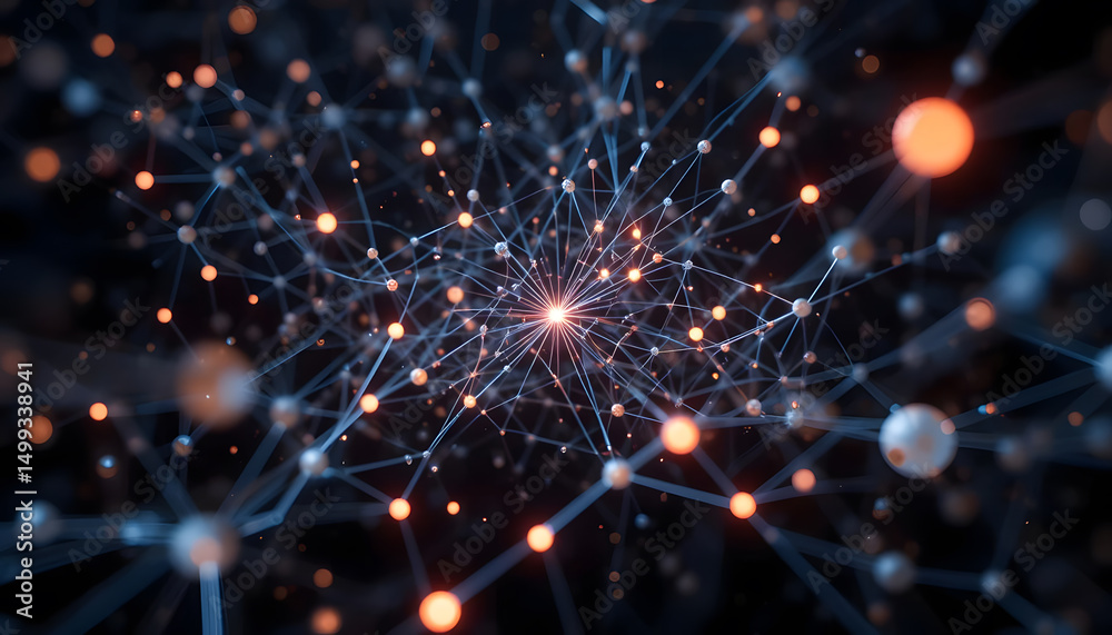 Minimalist AI neural network, glowing nodes, deep black space Minimalist AI neural network, glowing nodes, deep black space