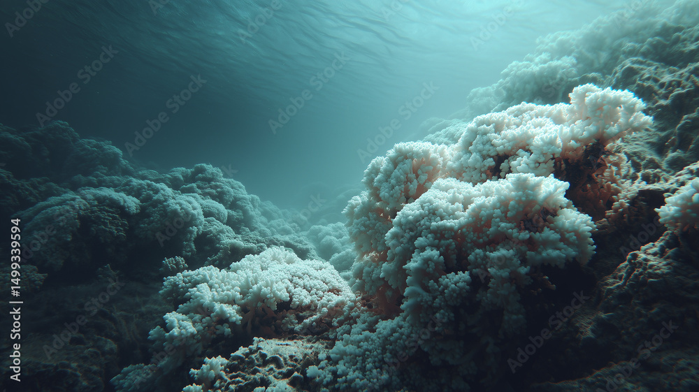 Fototapeta premium Dead coral reef turning white due to bleaching