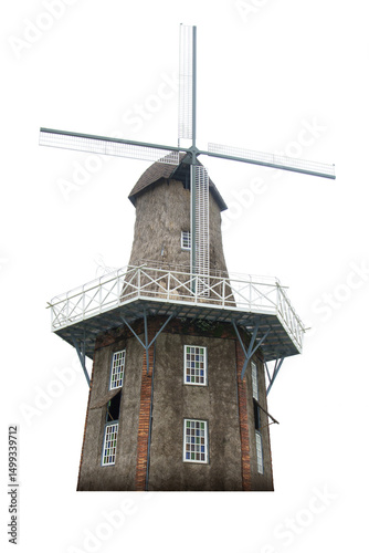 Dutch windmill isolated on White Background, Nature concept.