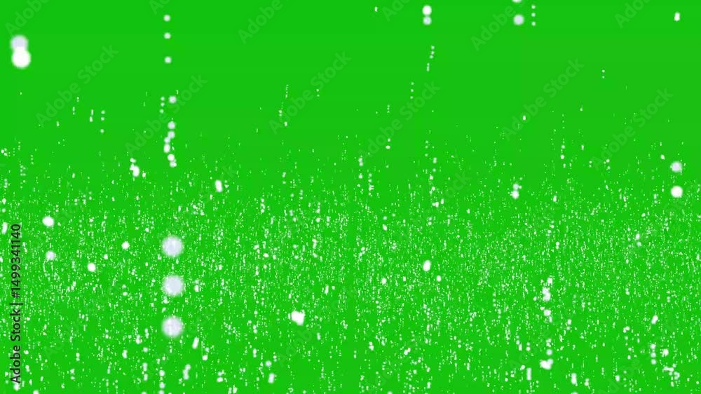 Animated white particles falling and bouncing upward on a bright green screen background