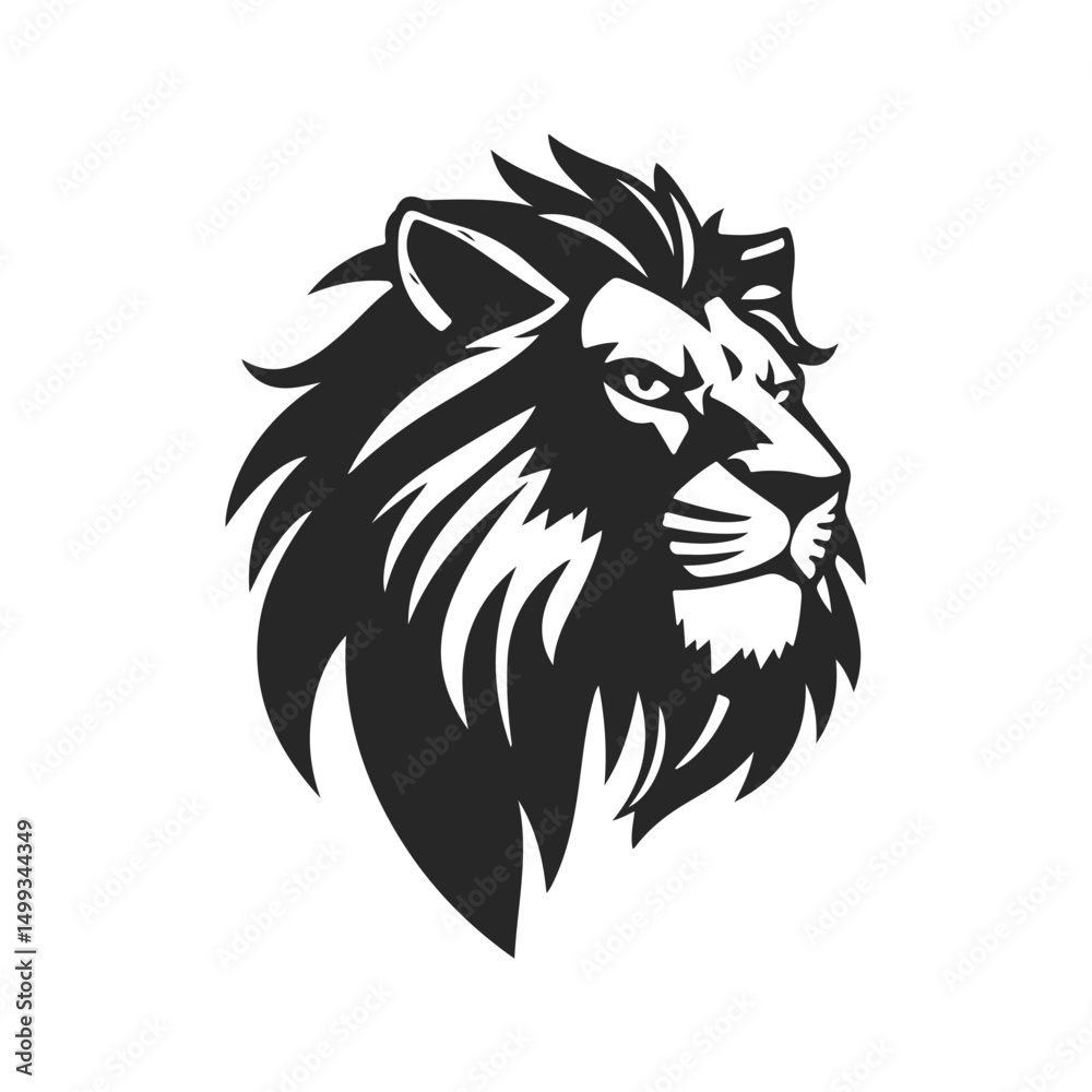 Fototapeta premium Lion logo with detailed mane. Animal icon template.Symbol of strength, power and leadership. Stylish design is perfect for branding, logos and product design. Wild animal, king lion, fierce predator