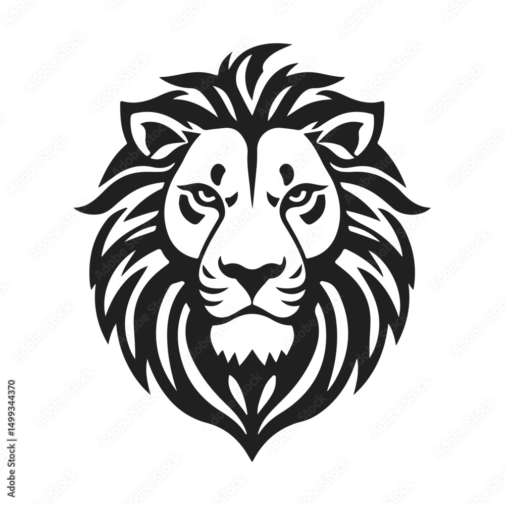Fototapeta premium Lion logo with detailed mane. Animal icon template.Symbol of strength, power and leadership. Stylish design is perfect for branding, logos and product design. Wild animal, king lion, fierce predator
