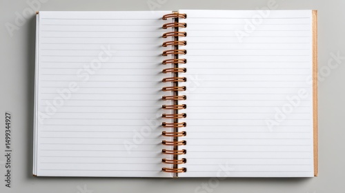 A High Resolution image of blank spiral notebook with lined pages on white background, perfect for writing notes, ideas, or journaling in clean and simple style.