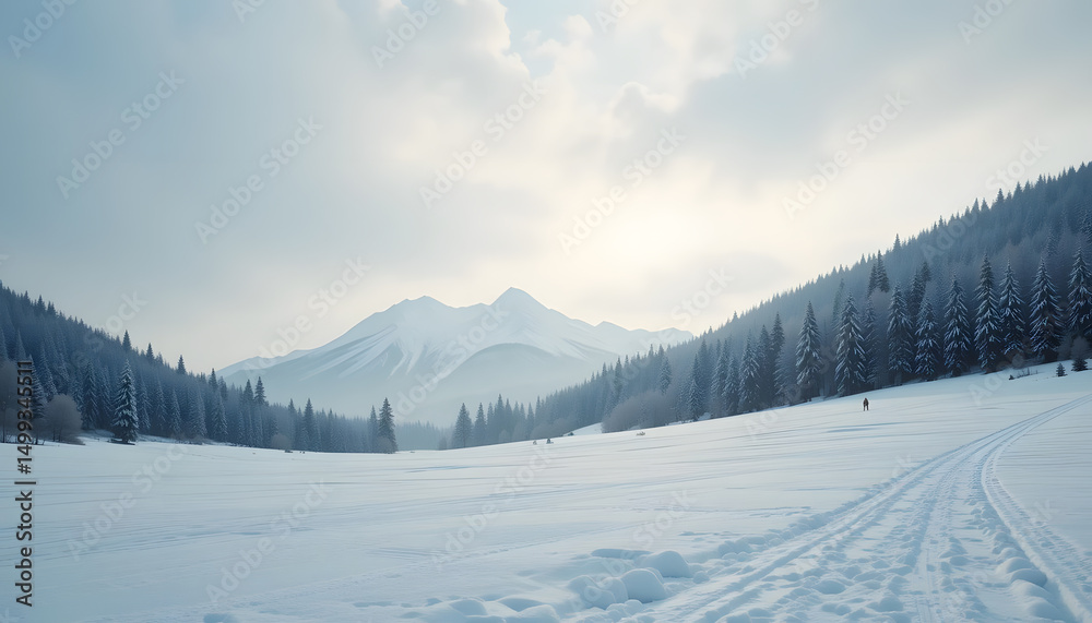 Fototapeta premium Minimalist snowfield, untouched white landscape, soft lighting