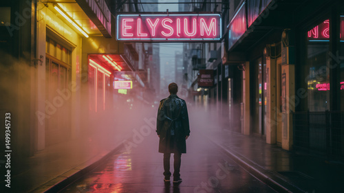 Neon lights and fog in a cinematic color scheme