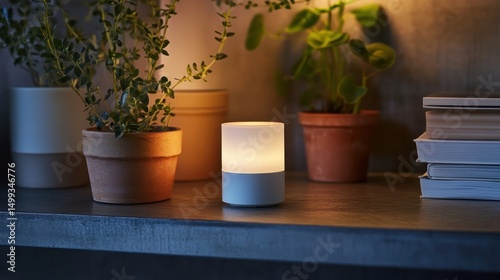 Wallpaper Mural Illuminated Home Decor: Warm Light, Plants, and Books Torontodigital.ca