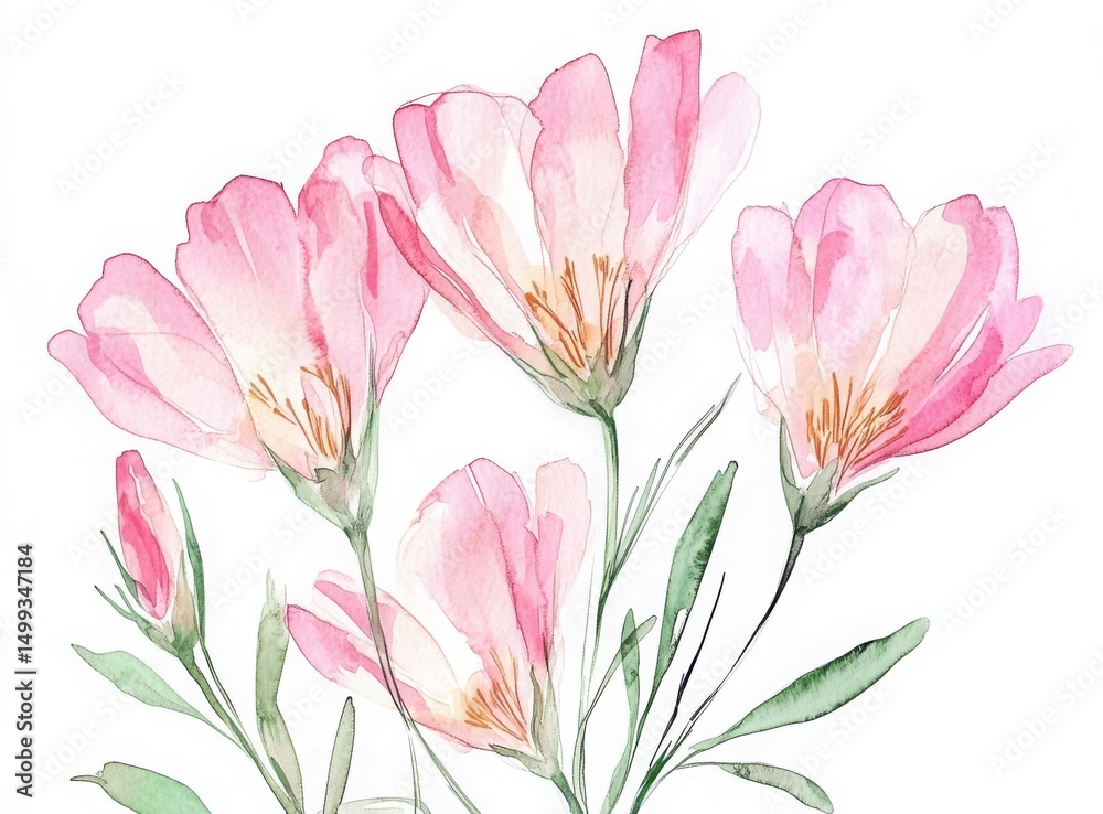 Fototapeta premium watercolor pink and peach floral background with delicate lines and soft petals