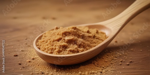 Close-up wooden spoon in brown sugar, cinnamon,  warm,  homemade