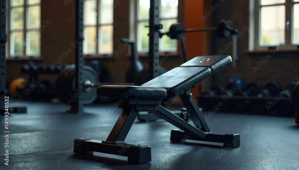 Fototapeta premium A sturdy press bench, ideal for weightlifting and strength training exercises , fitness equipment, wellness, press