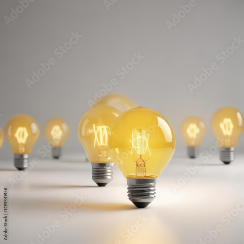 Intensely glowing yellow lightbulb against pure white  ,  future,  design,  smart