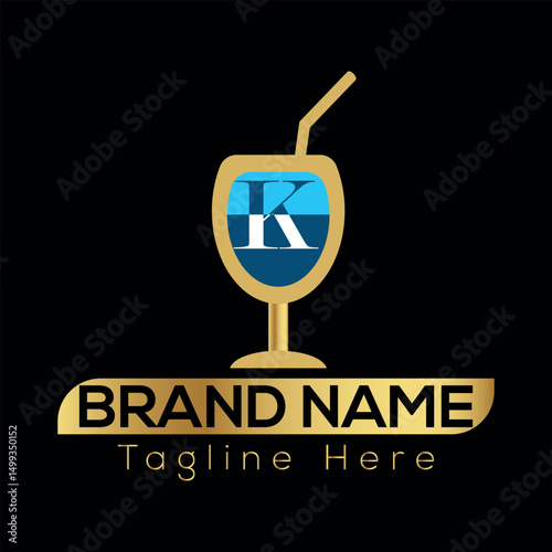 Abstract vector illustration for a restaurant menu design, featuring a cocktail and an abstract business concept banner K logo design
