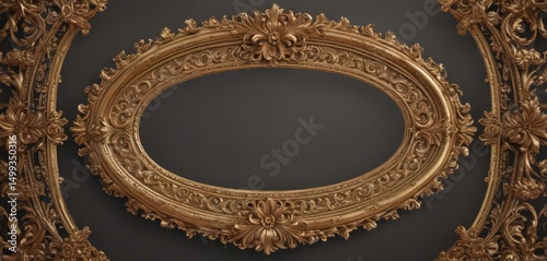 Gold oval floral frame encircles a regal crest, ornate details ,  decoration,  flower frame
