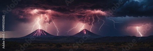 Epic Volcanic Lightning Storm Night Sky Photography