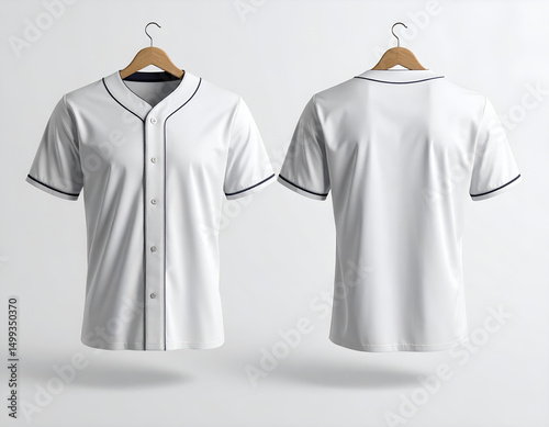 mockup showing both front and back views of a plain baseball jersey