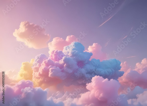 Fuzzy pink blue yellow ombre, ethereal cotton candy clouds , soft, ethereal, art