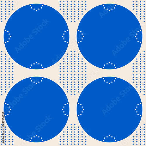Circle pattern seamless of white and blue dots on beige background. Geometric design with concept of abstract shape, tone, flat, modern, minimalist, simple for wallpaper, tiles, decoration, texture.