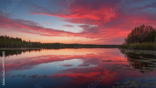Sunset Reflection on Calm Lake  Nature Photography