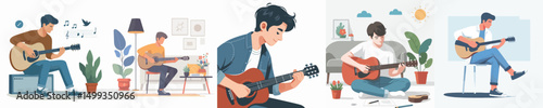 vector of a young man playing guitar