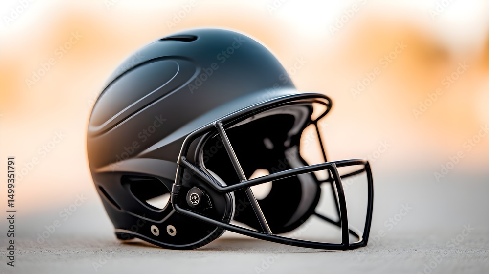 Naklejka premium One black baseball helmet on blurred background