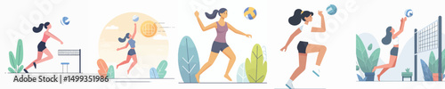 vector of a woman playing volleyball