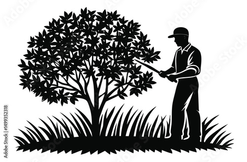 Gardener Trimming Bush Silhouette Vector Illustration