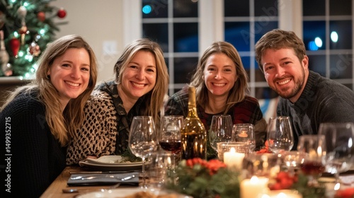 Young couple smiling and drinking champagne together at a festive dinner table