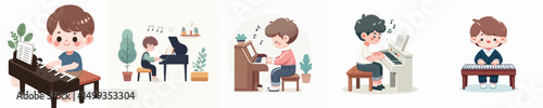 vector of a little boy playing the piano
