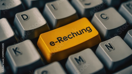 Close-up of a computer keyboard key labeled e-Rechnung.