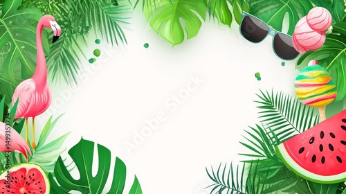 Tropical Summer Theme with Flamingo and Watermelon Decorations
