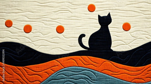 Knitted fabric featuring a cat pattern, ideal for cozy textile designs, pet-themed products, and soft knitwear backgrounds.