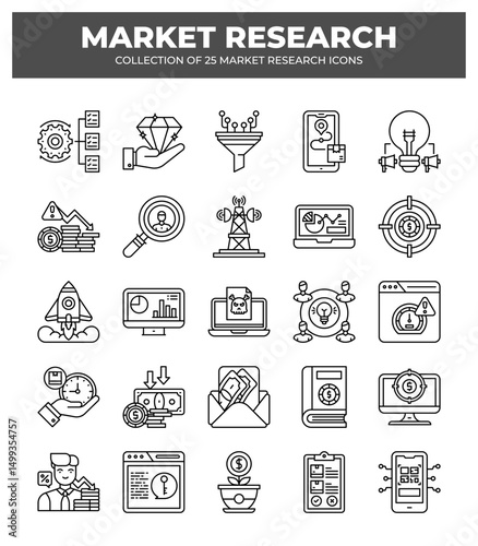 Collection of Market Research Icons: Data Analysis. Strategy. and Business Growth