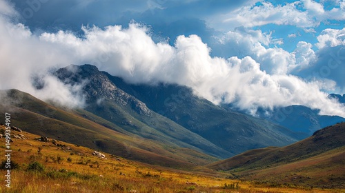 Majestic Mountain Range Landscape with Clouds - Nature Photography photo