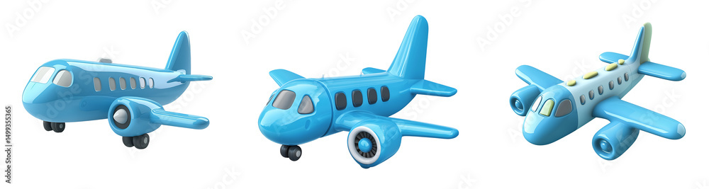 Naklejka premium Collection of various minimalist 3D airplanes isolated on transparent background