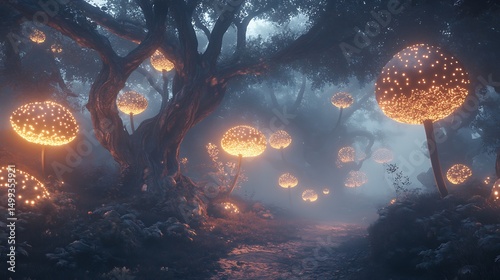 Artist creates enchanted forest path with glowing mushrooms and mystical trees for digital painting blending fantasy light and magical nature concept.