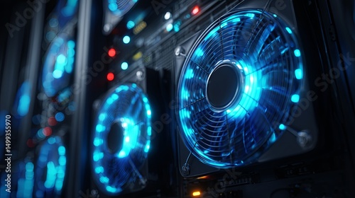 Blue LED Computer Fan Technology Concept