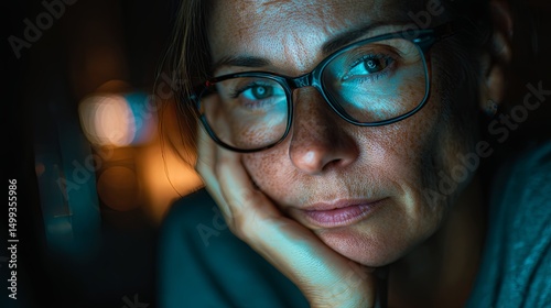 Portrait of a Woman with Glasses Looking at Camera