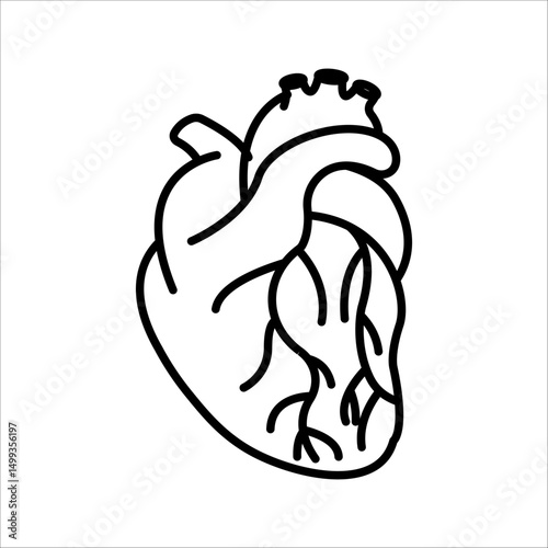 Heart icon in flat style. Vector thin pictogram of human internal organs, flat illustration for cardiology clinic.
