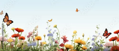 Fototapeta Kwitnące łąki z motylami