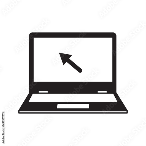 Laptop with pointer or cursor icon isolated. Notebook screen template. Display with mouse click on white background.