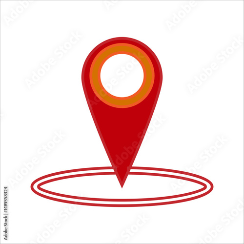 Red pin marker with white dot isolated on white background. Location map icon. Location pin
