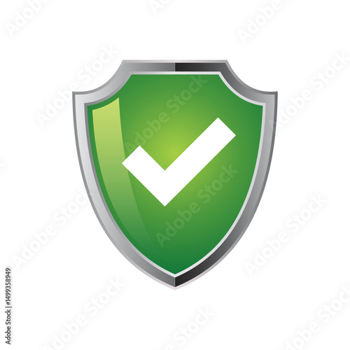 Security shield icon set with 3d looks, security shield logo with check mark and padlock. Security shield symbol. Vector illustration