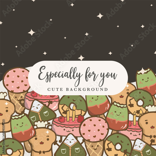 cute food illustration cartoon for background 