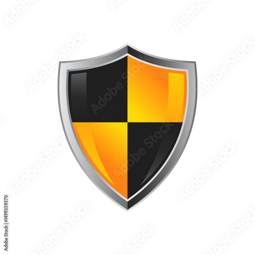 Security shield icon set with 3d looks, security shield logo with check mark and padlock. Security shield symbol. Vector illustration