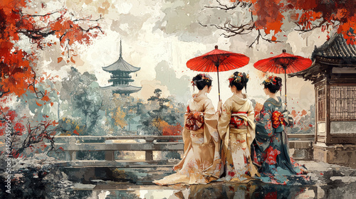 art, fantasy, illustration, scene, background, landscape, japan, beautiful, nature, design, outdoor, style, artwork, wallpaper, tree, drawing, cartoon, traditional, light, scenery, travel, japanese, p